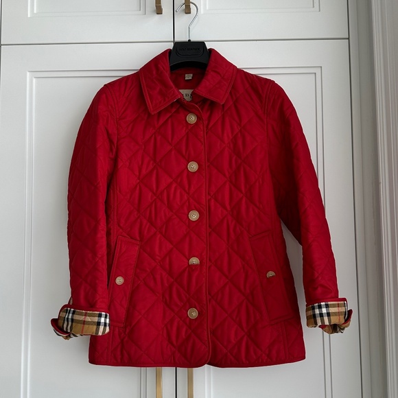 Burberry Red Quilted Collared Buttoned Jacket Size Small - Picture 2 of 4